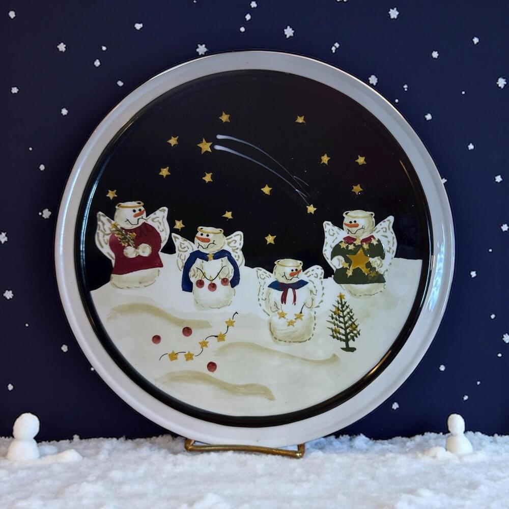 Sonoma Life Style Christmas Angel Snowman Porcelain Cheese Plate Trivet 9.25"